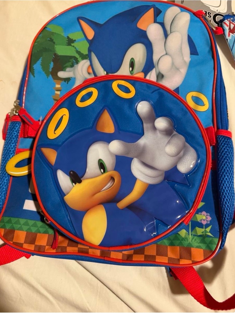 Blue Sonic Character Kids Backpack with Ring Accent